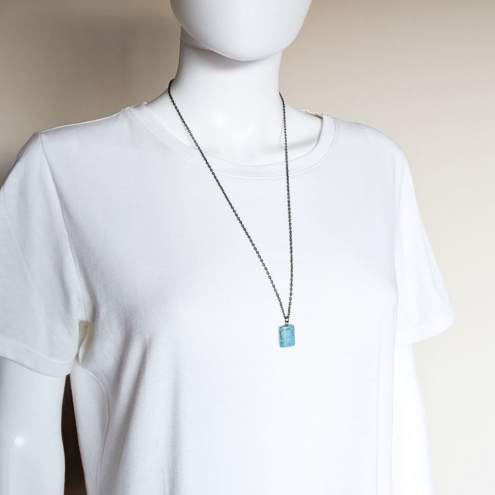 Turquoise Stone Rectangle Pendant Necklace